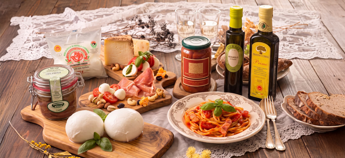 オリーブオイルやチーズ、生ハムなど本場イタリアの食材